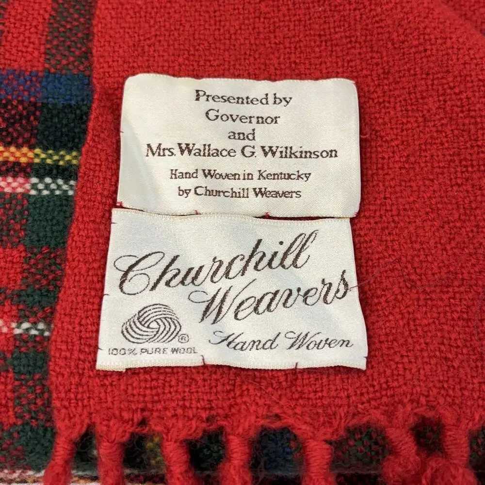 Churchill Weavers Wool Red Plaid Throw Blanket 48x60” Kentucky Governor Label